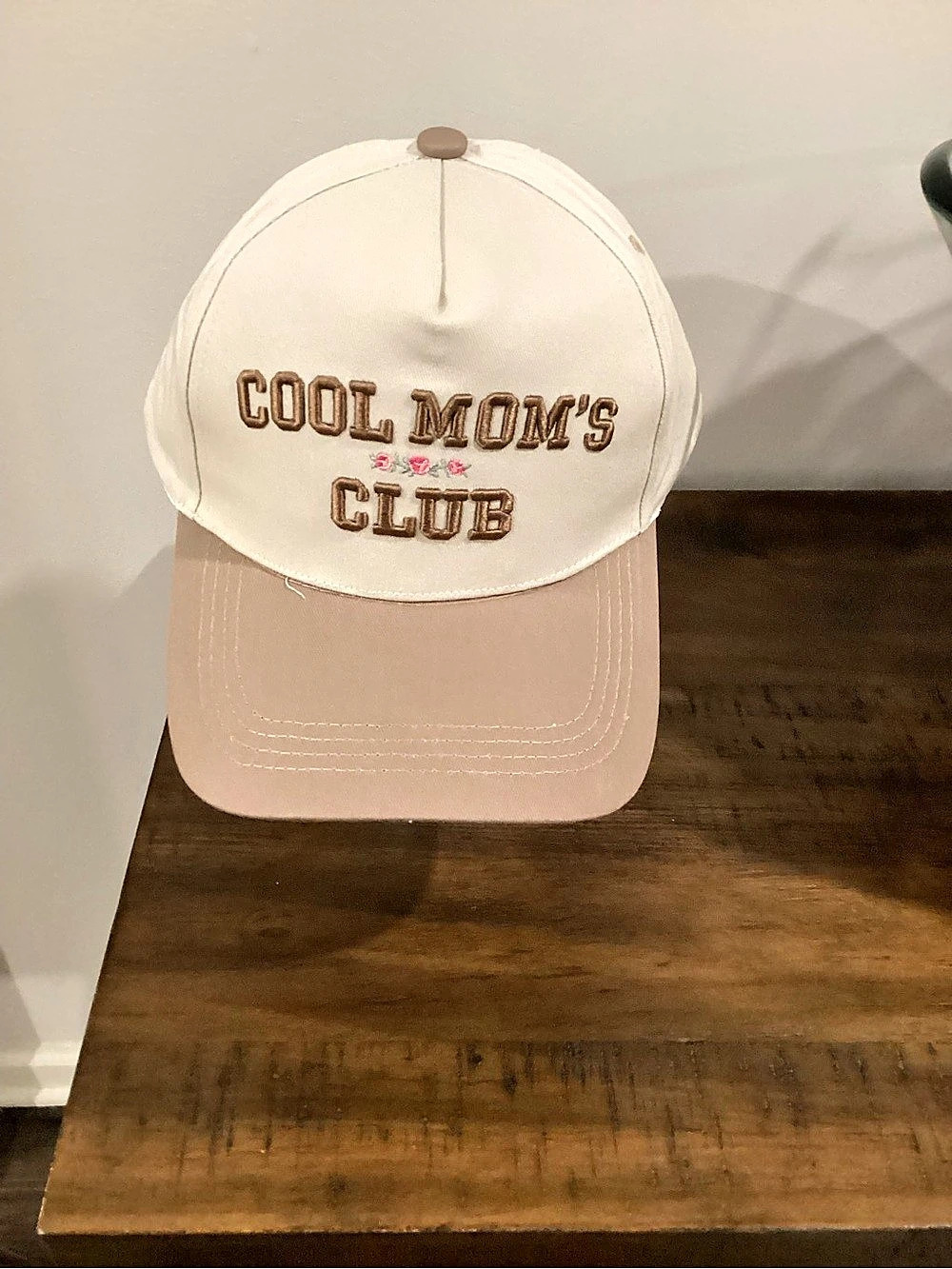 Cool Mom's Club Embroidered Baseball Hat in Cream & Pink New